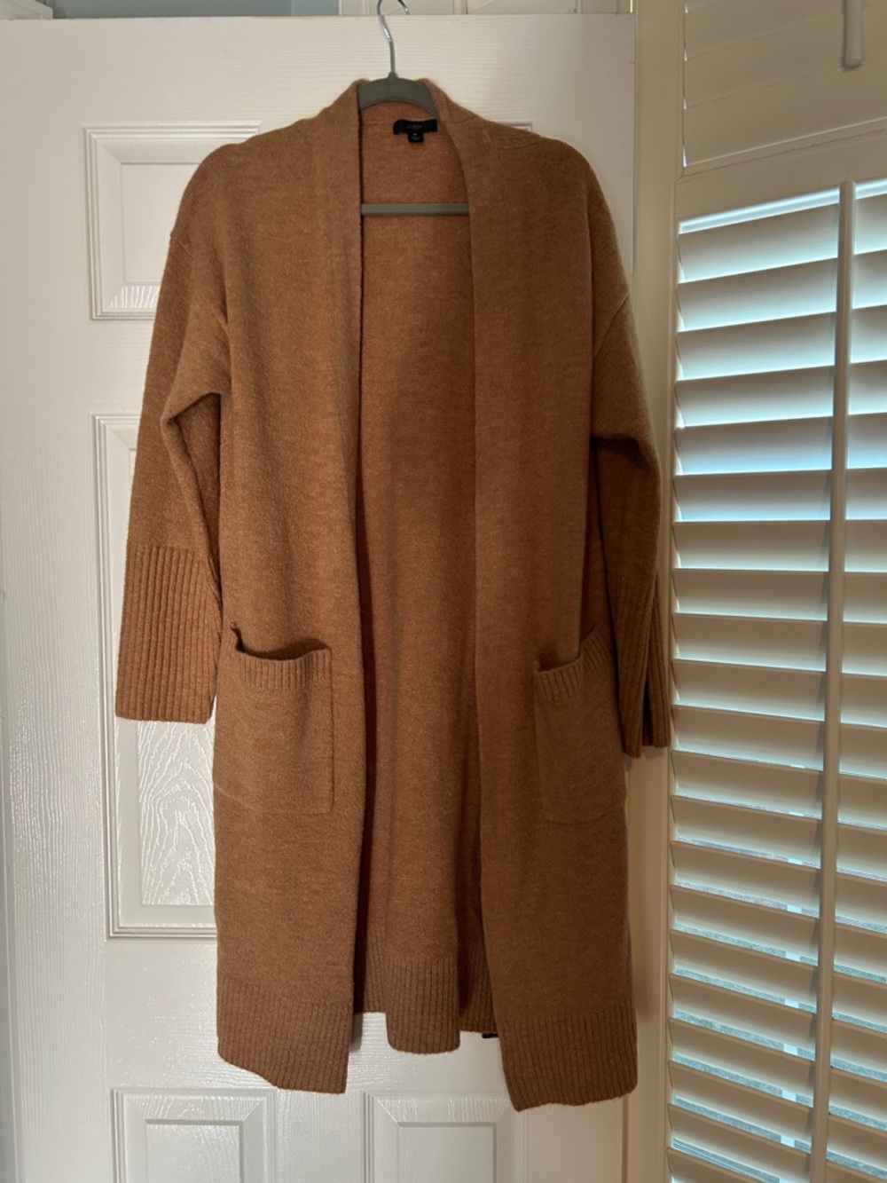 J. Crew Long Open-Front Cardigan in Camel Brown